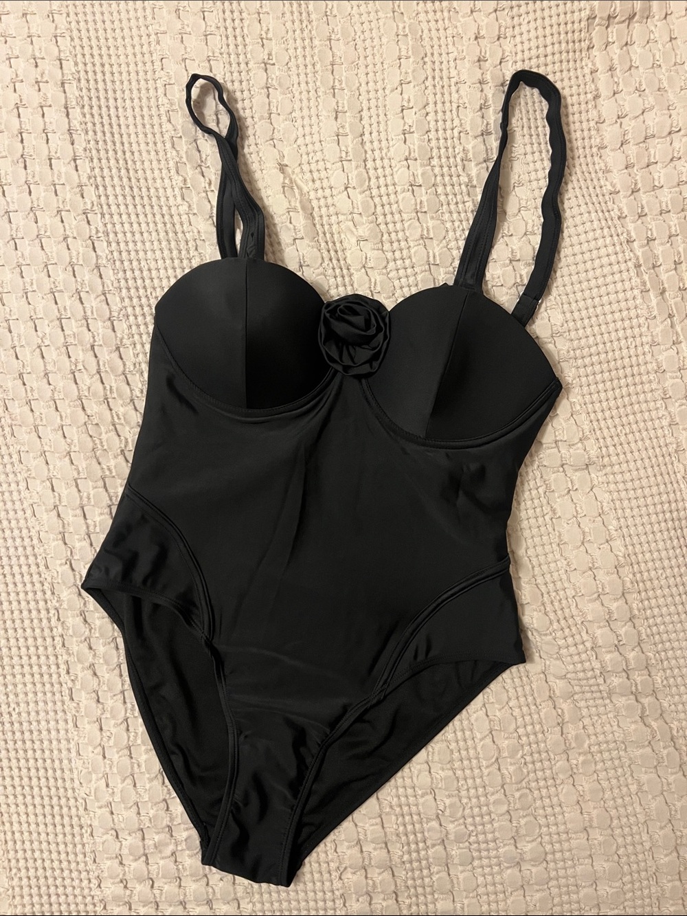 Tahari Black One-Piece Swimsuit with Rosette